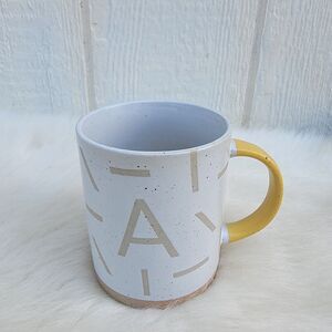 West Elm Wax Resist Monogram Coffee Mug Letter "A" Off Wht /tan /yel Stoneware